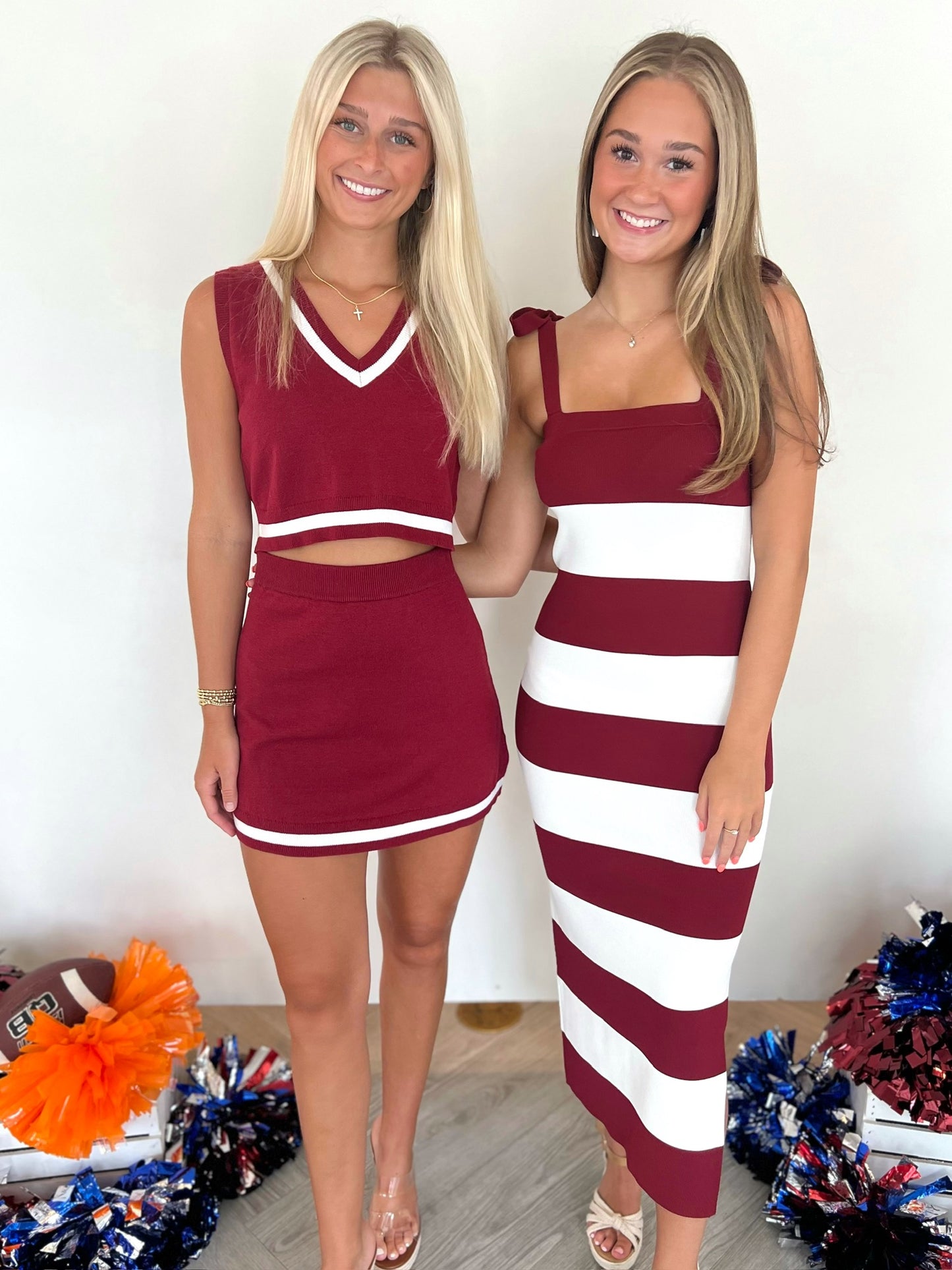 Crimson/White V Neck Top