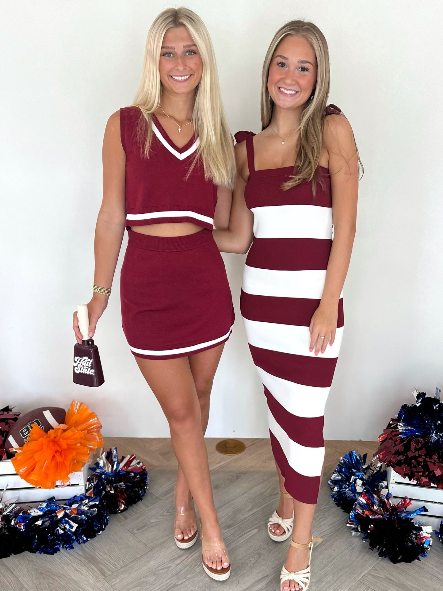 Crimson/White V Neck Top