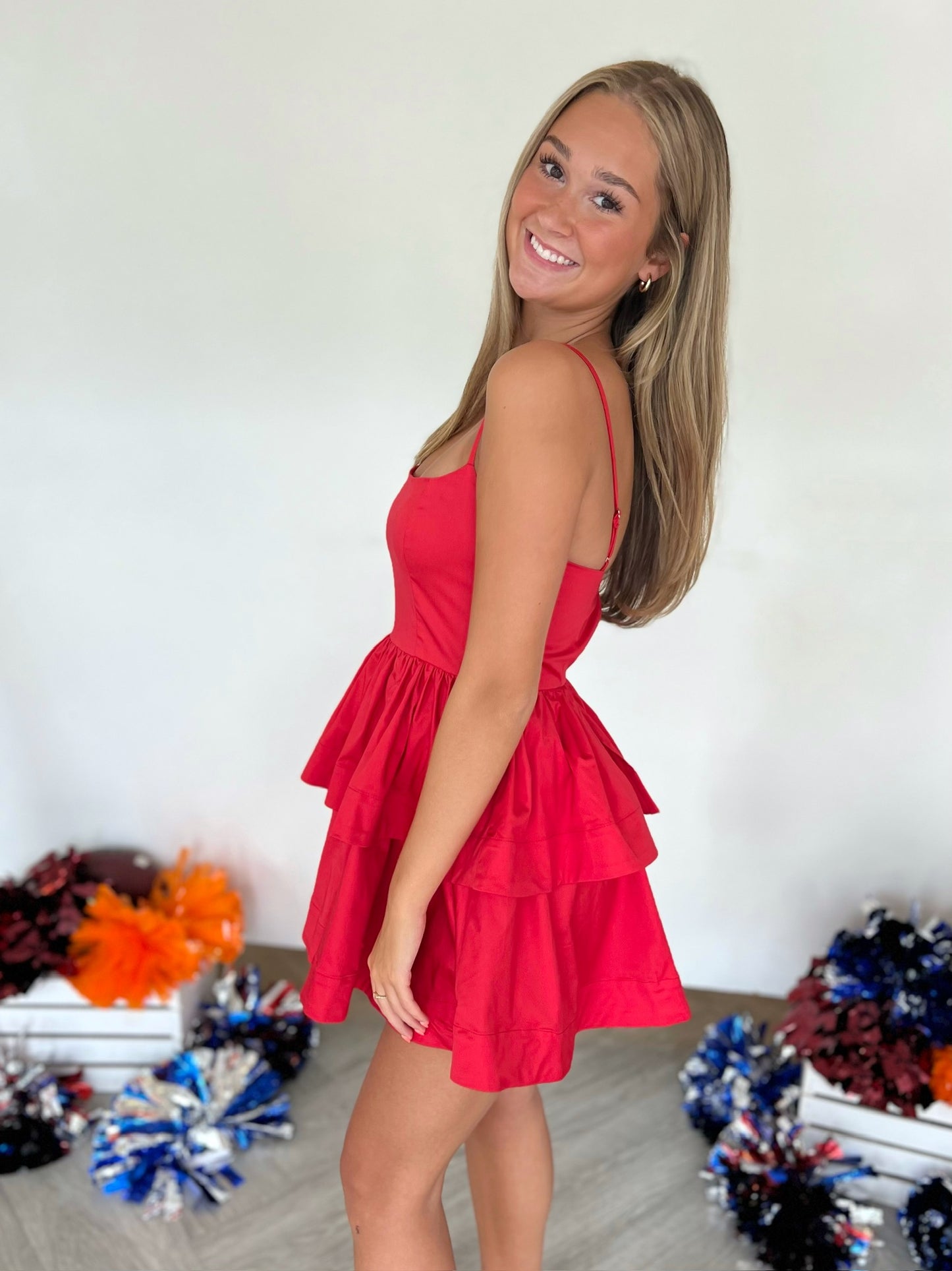 Red Sleeveless Tiered Mini Dress