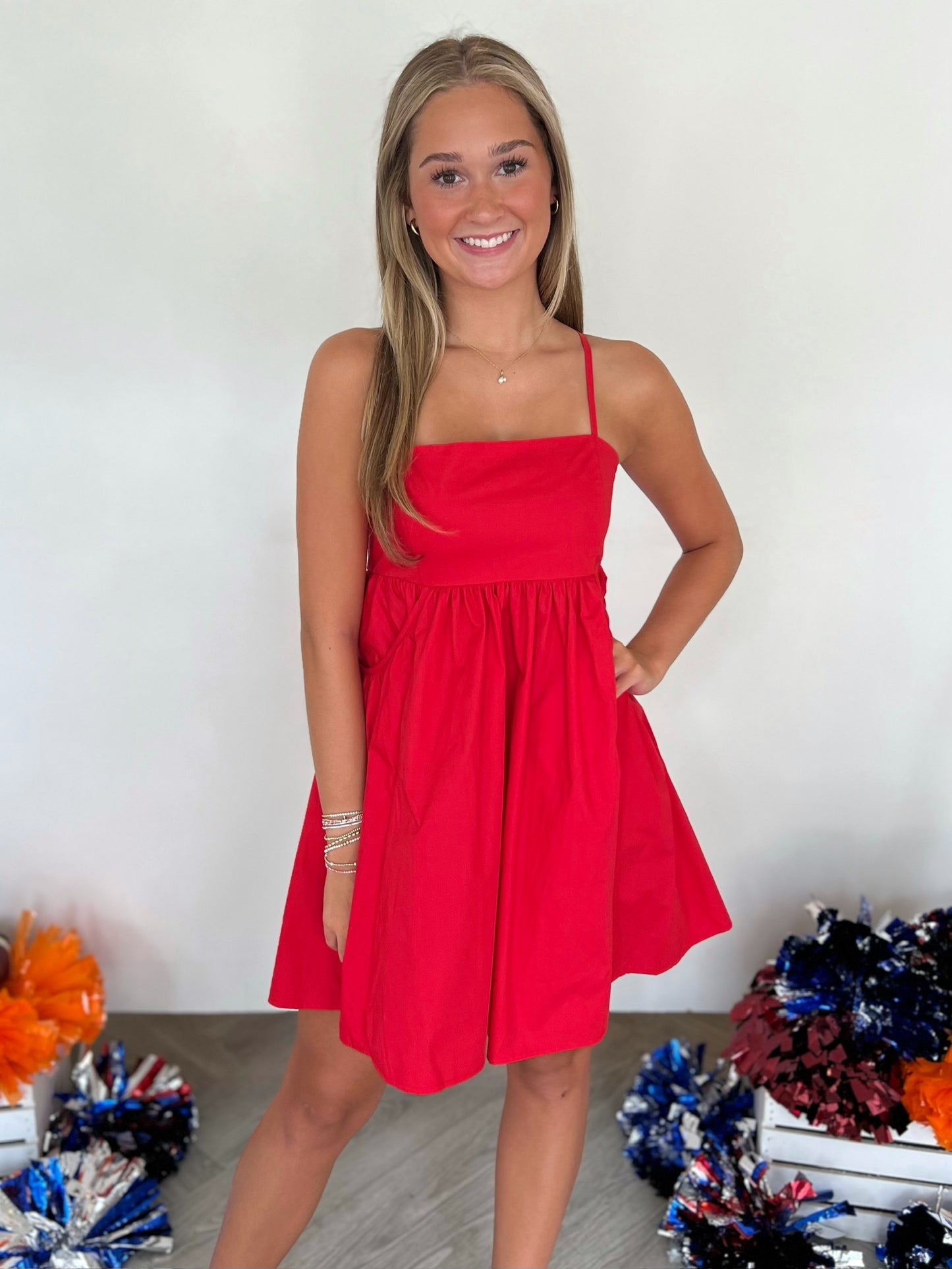 Red Sleeveless Poplin Mini Dress