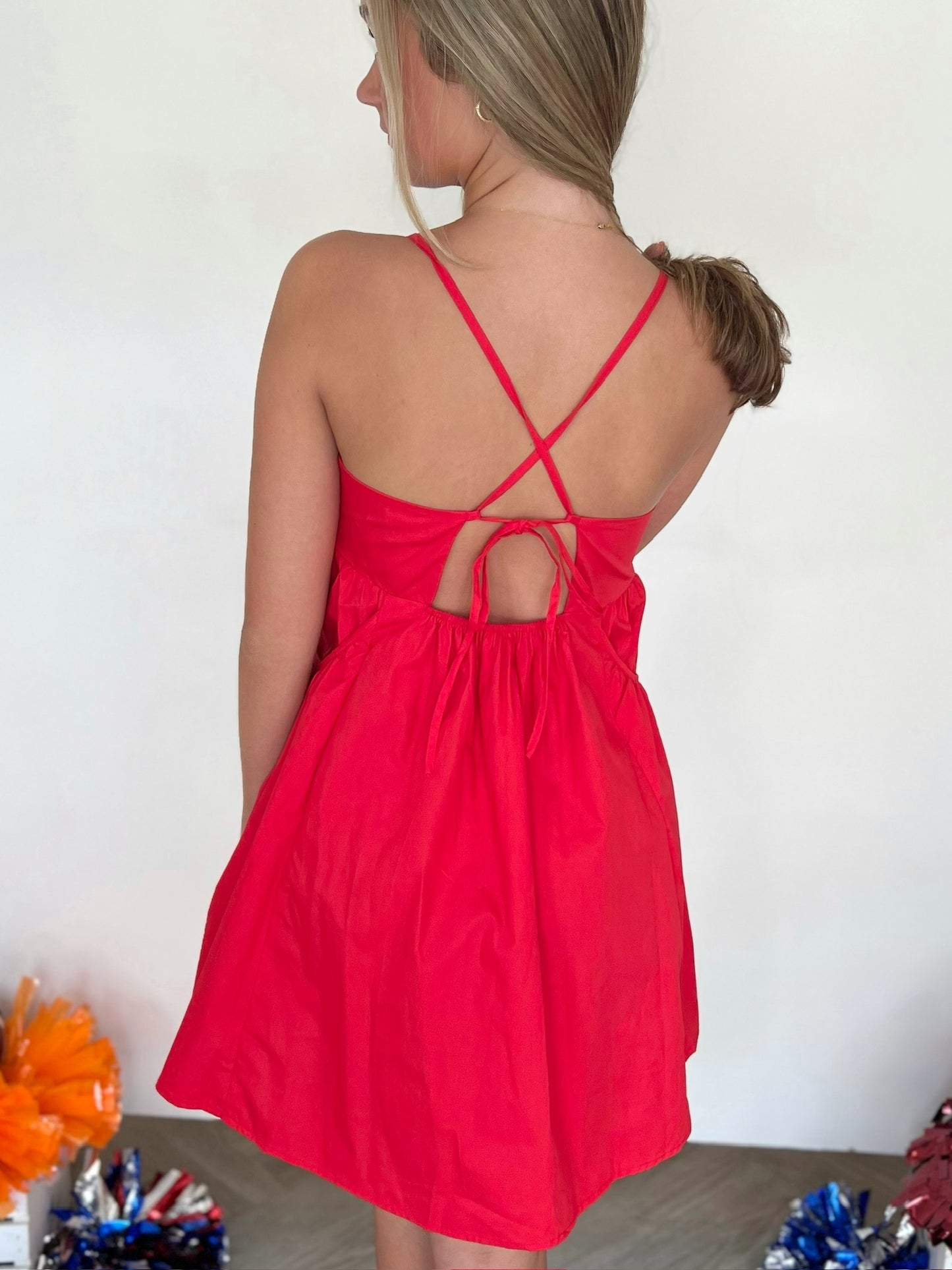 Red Sleeveless Poplin Mini Dress