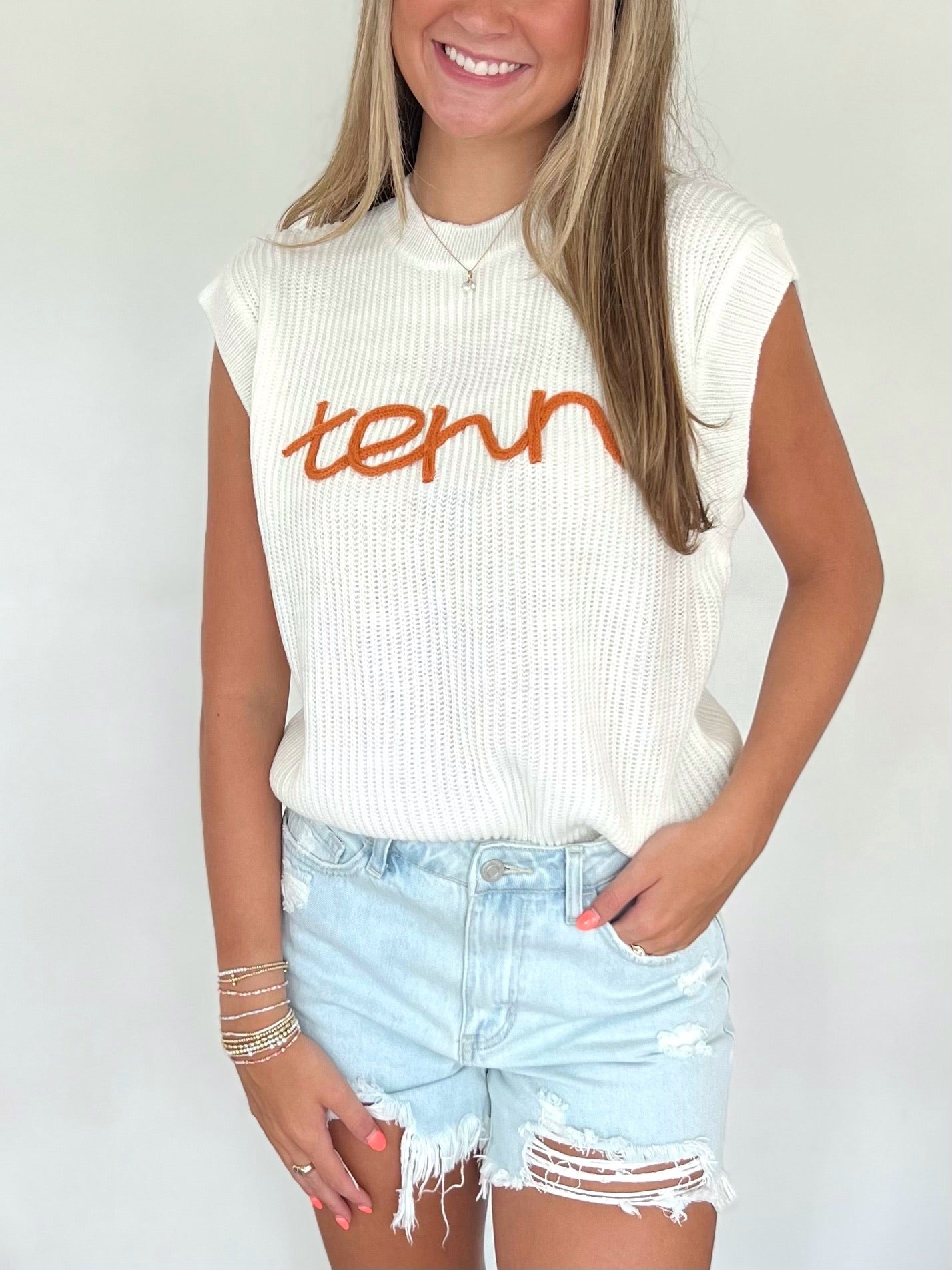 Ivory "Tenn" Embroidered Sweater Top