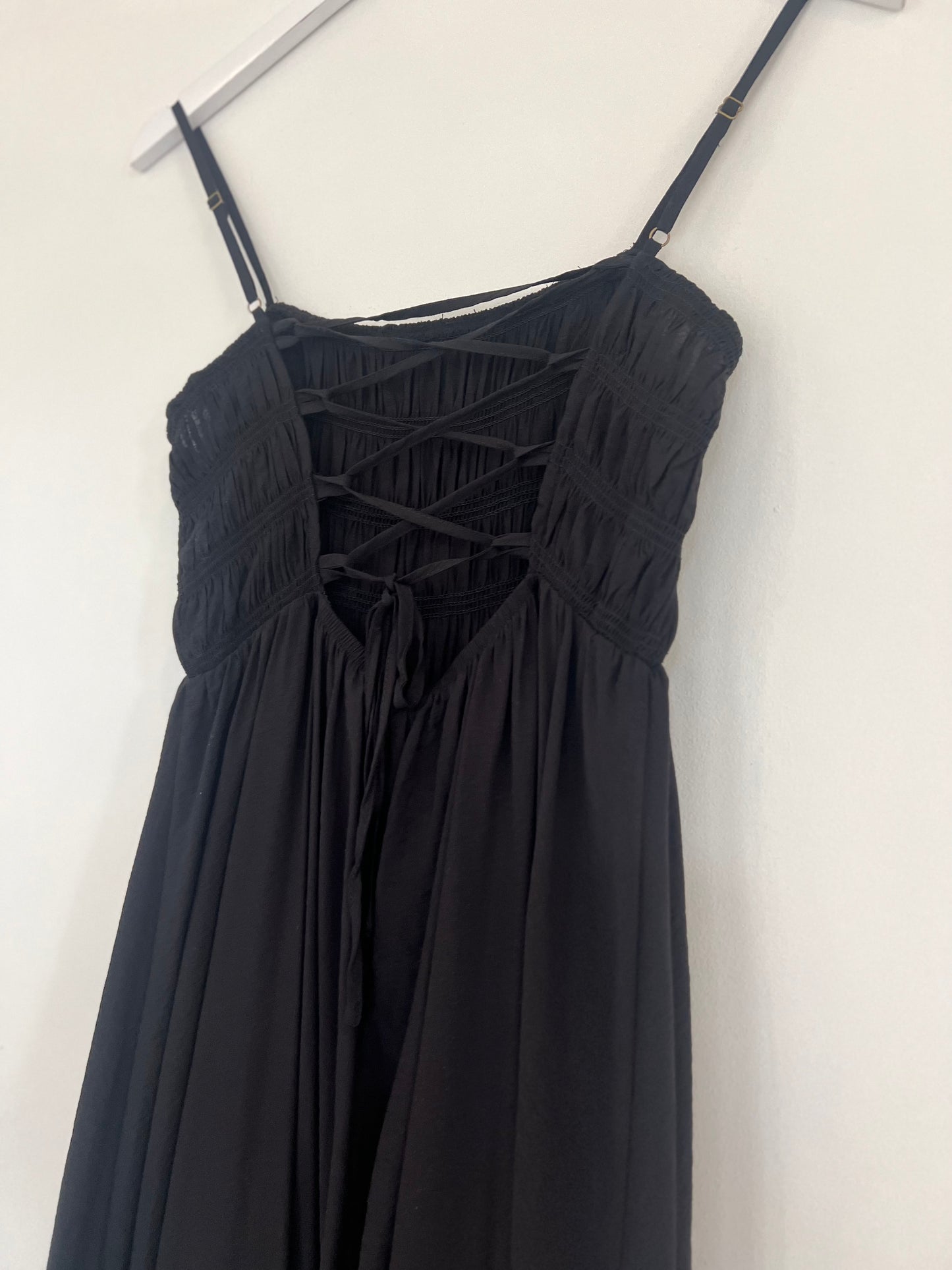 Black Ruched Back Tie Midi