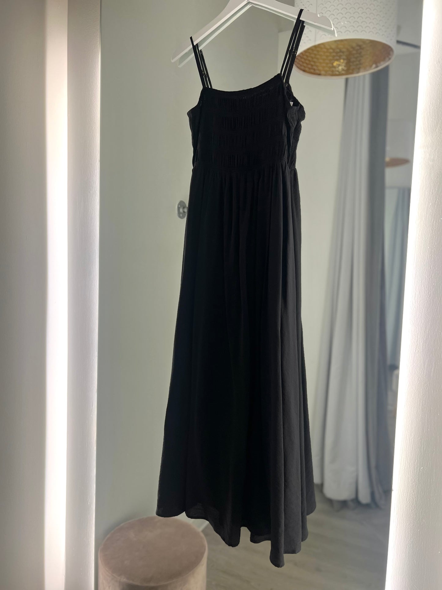 Black Ruched Back Tie Midi