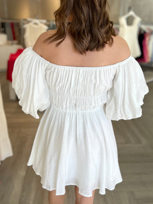 Off Shoulder Mini Dress in White