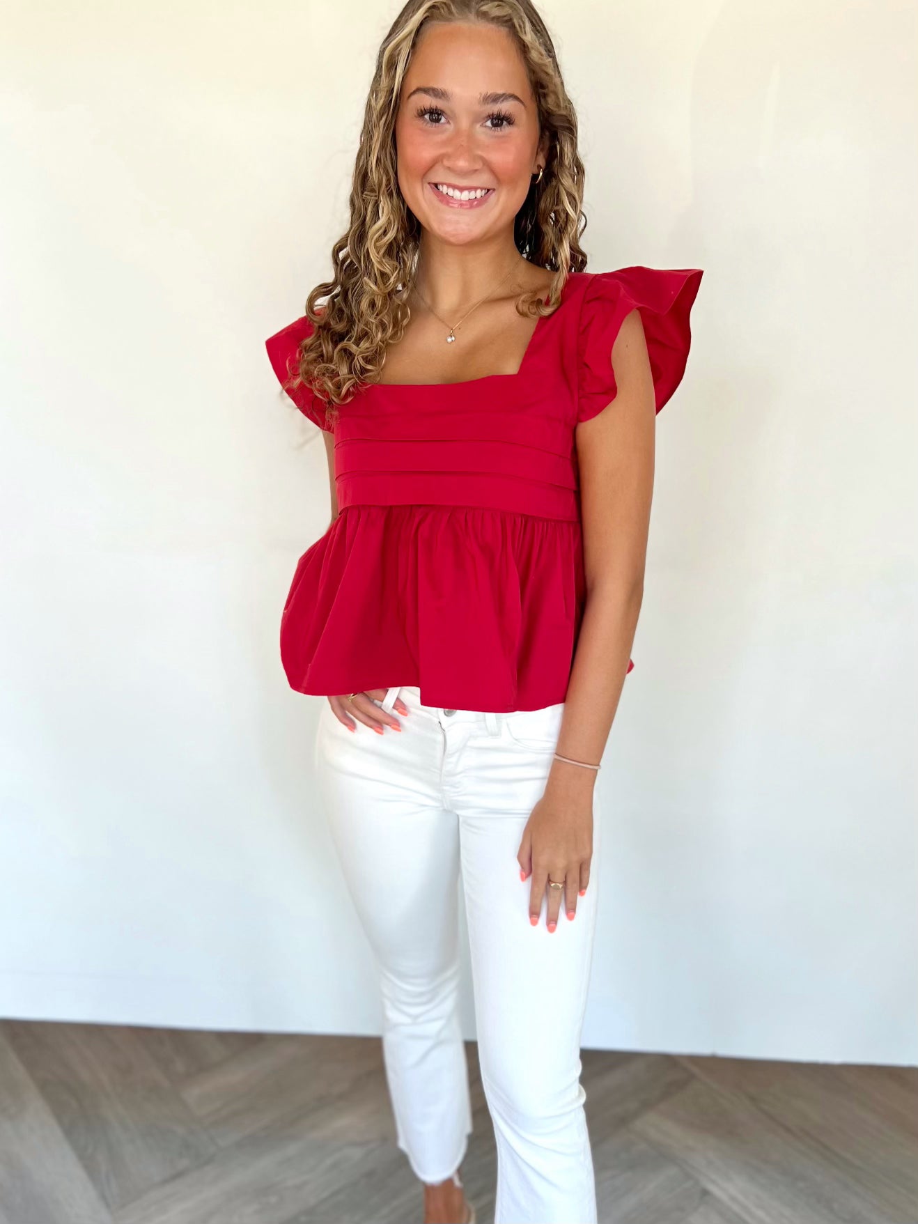 Red Squared Neck Babydoll Top