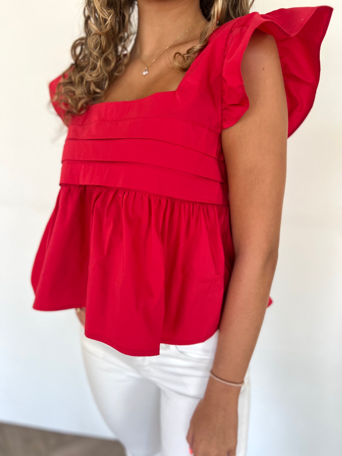 Red Squared Neck Babydoll Top