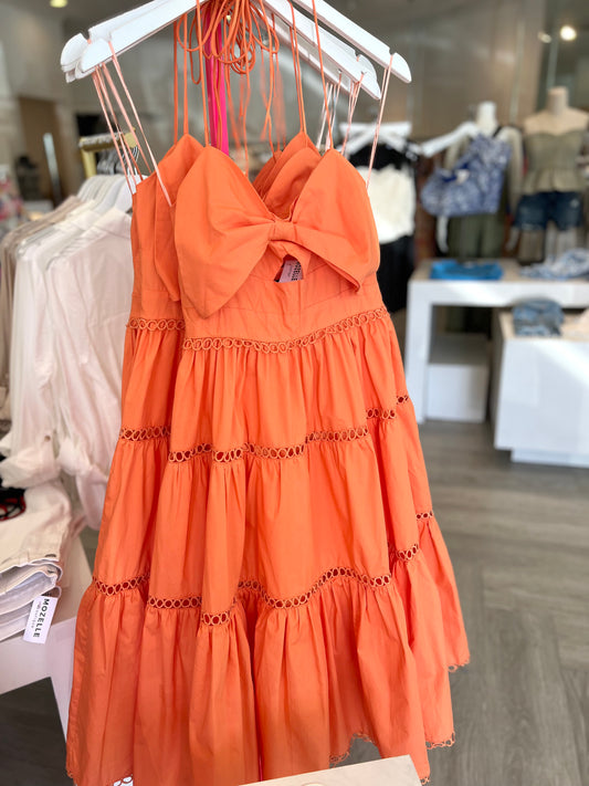 Orange Bow Cotton Midi Dress