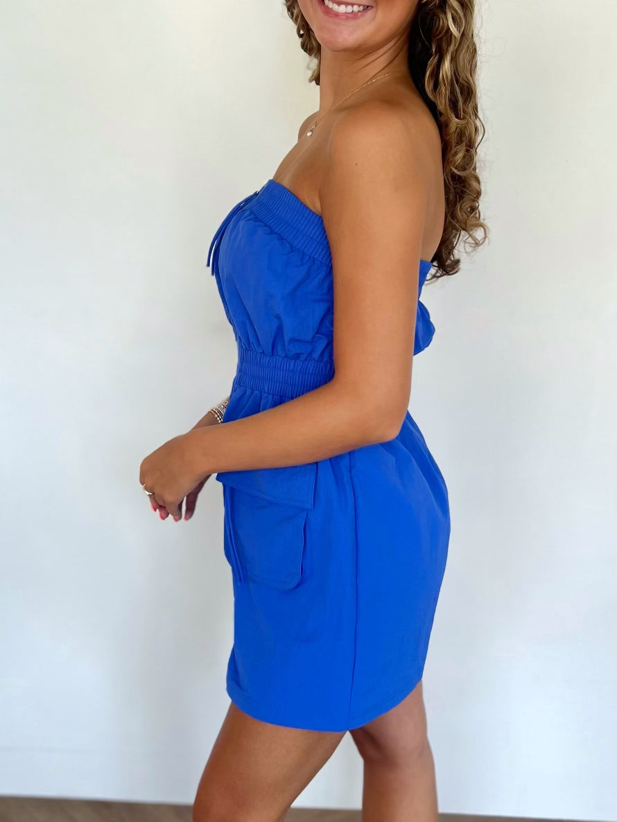 Royal Strapless Waist Detail Dress