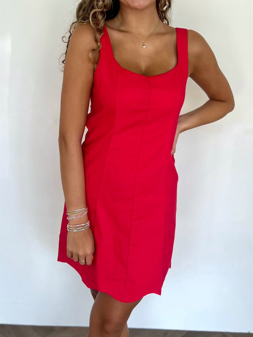 Red Ruched Open Back Mini