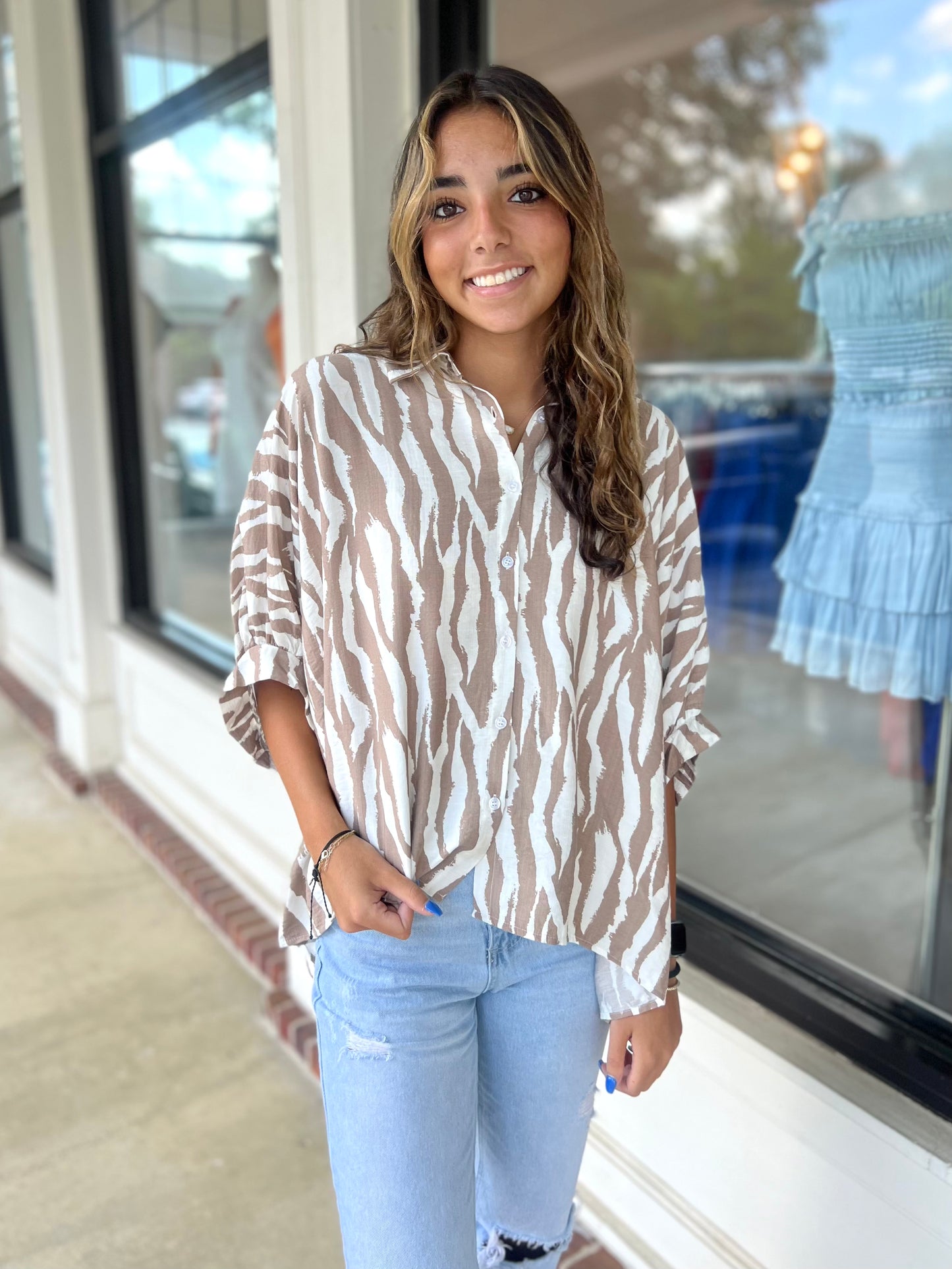 Ivory/Mocha Zebra Print Shirt