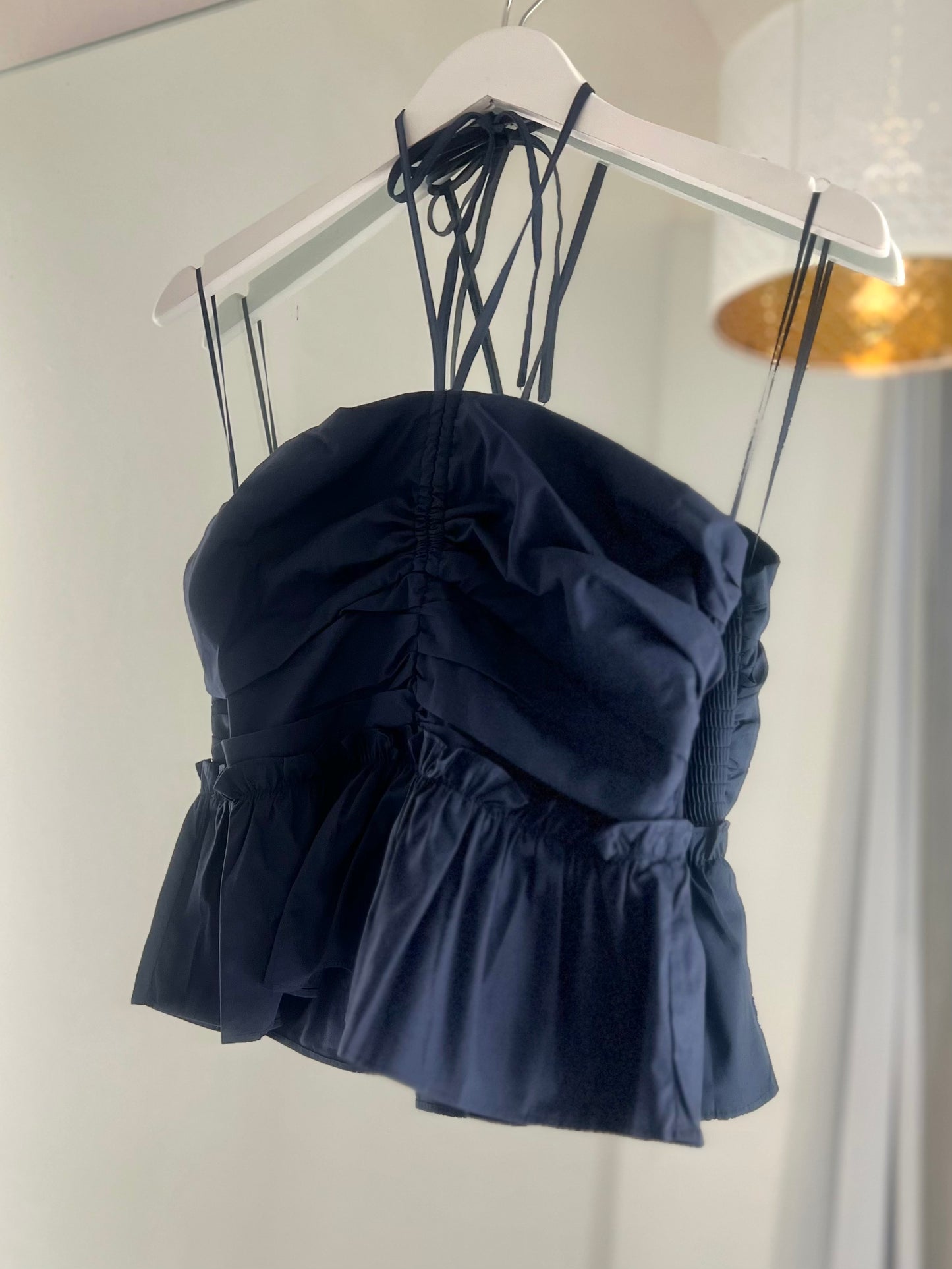 Navy Ruched Halter Top