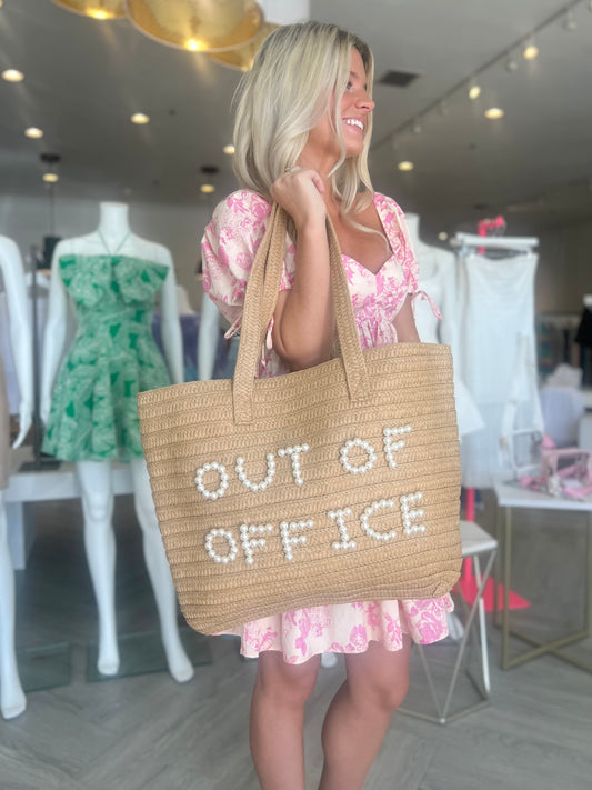 "Out of Office" Pearl Straw Bag