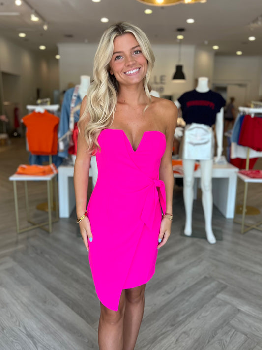 Hot Pink Overlap Tube Dress