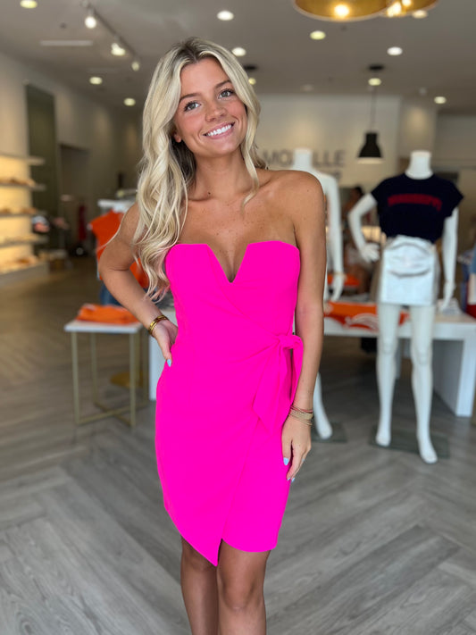 Hot Pink Overlap Tube Dress