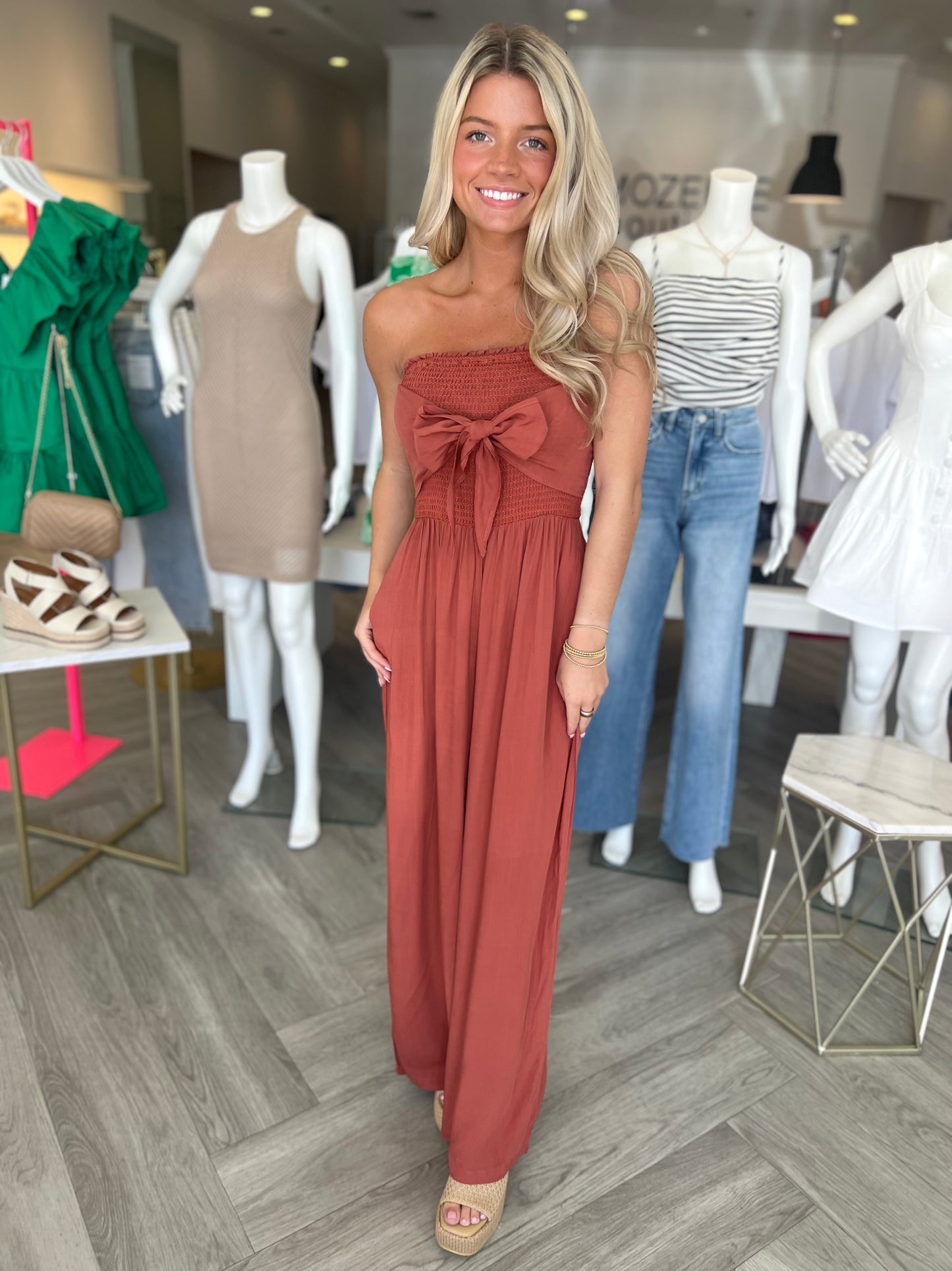 Rayon Tied Jumpsuit in Clay
