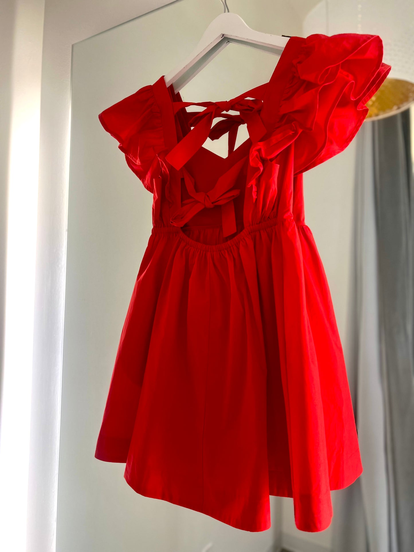 Red Ruffle Sleeve Mini Dress