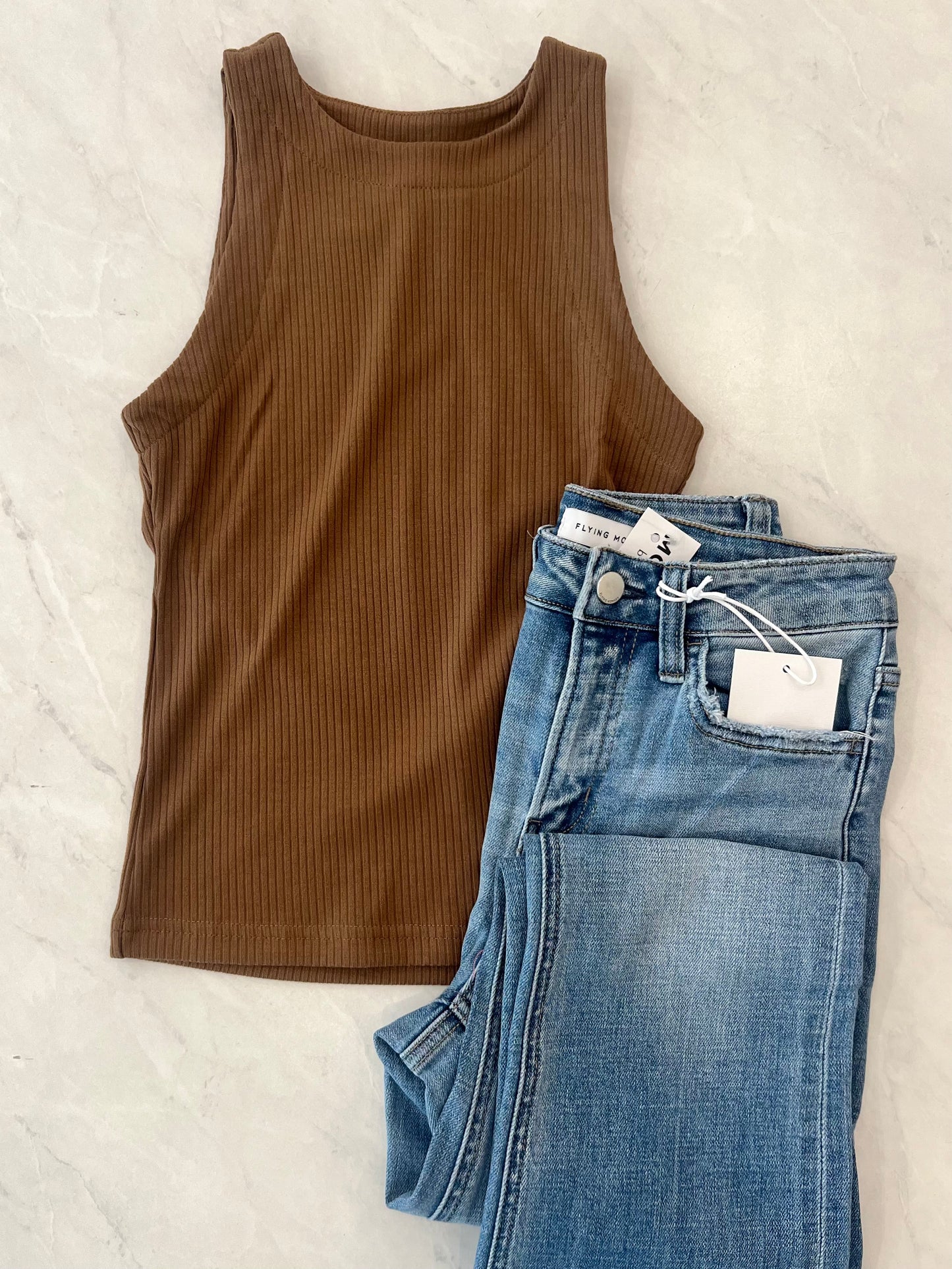 Dark Almond Ribbed Fitted Tank