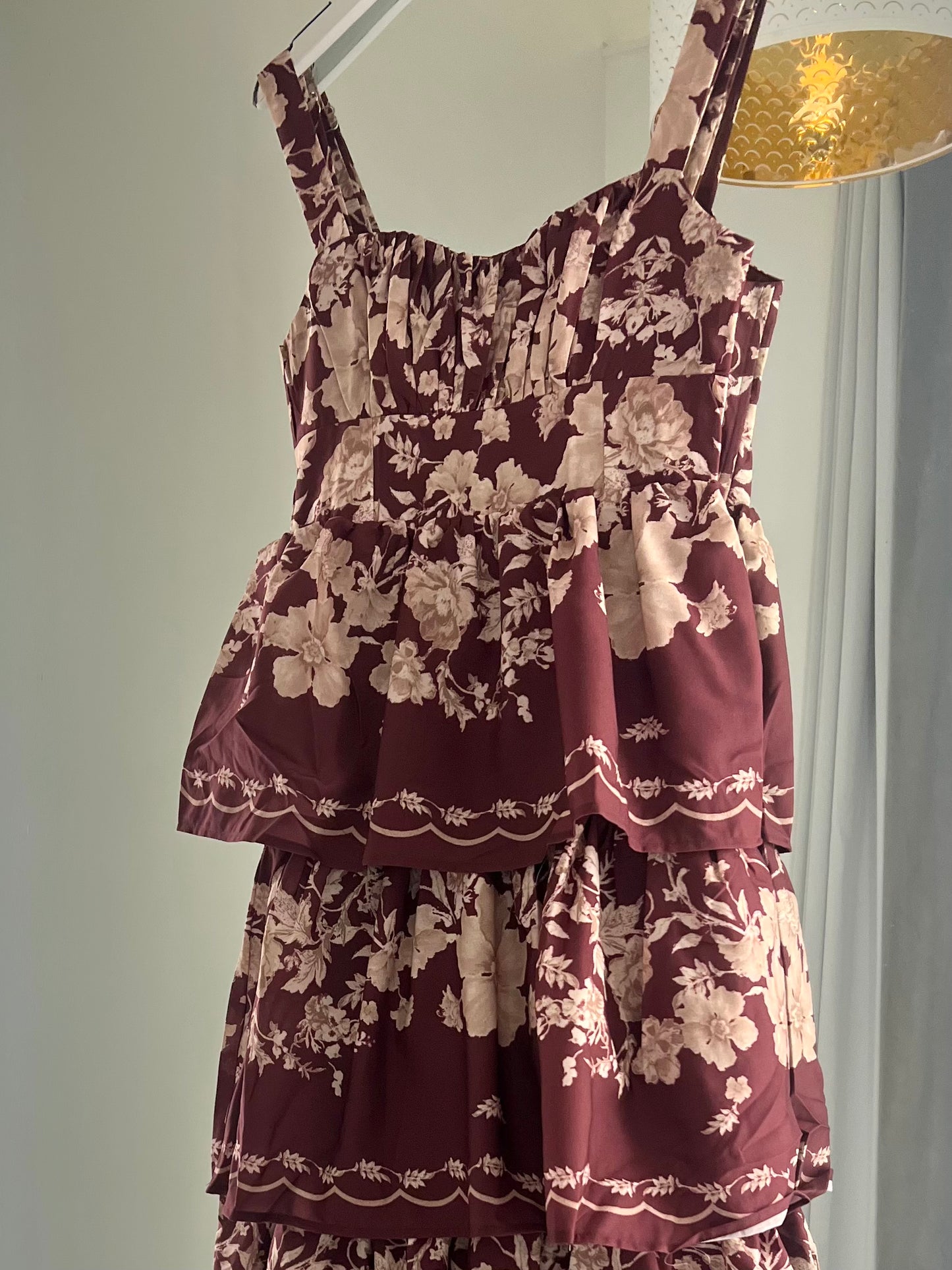 Wine Floral Tiered Maxi Dress