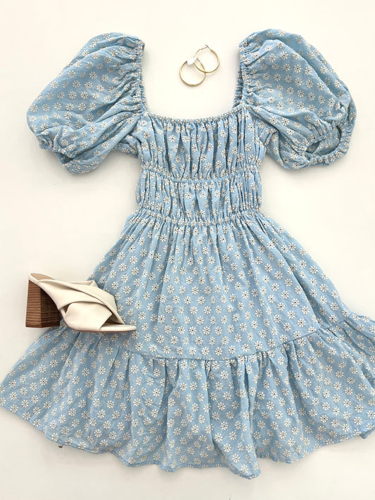 Baby Blue Embroidered Mini Dress