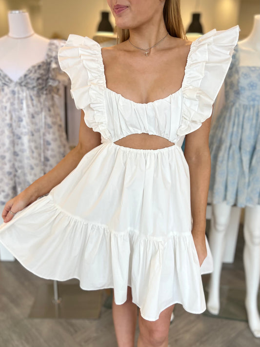 White Front Cut-Out Mini Dress