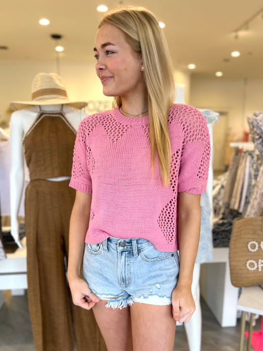 Pink Open Knit Top