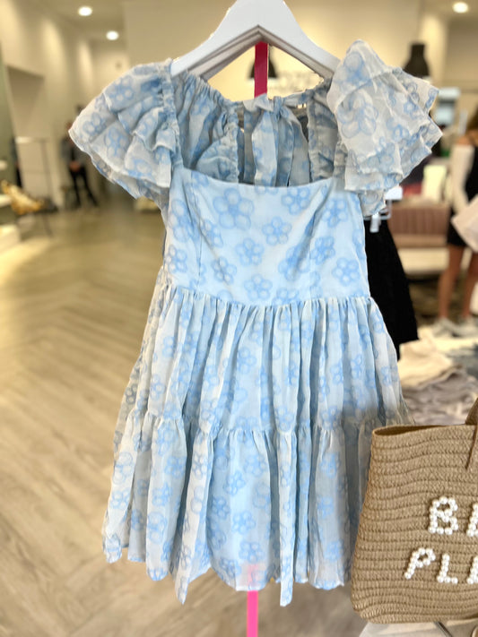 Blue Square Neck Mini Dress
