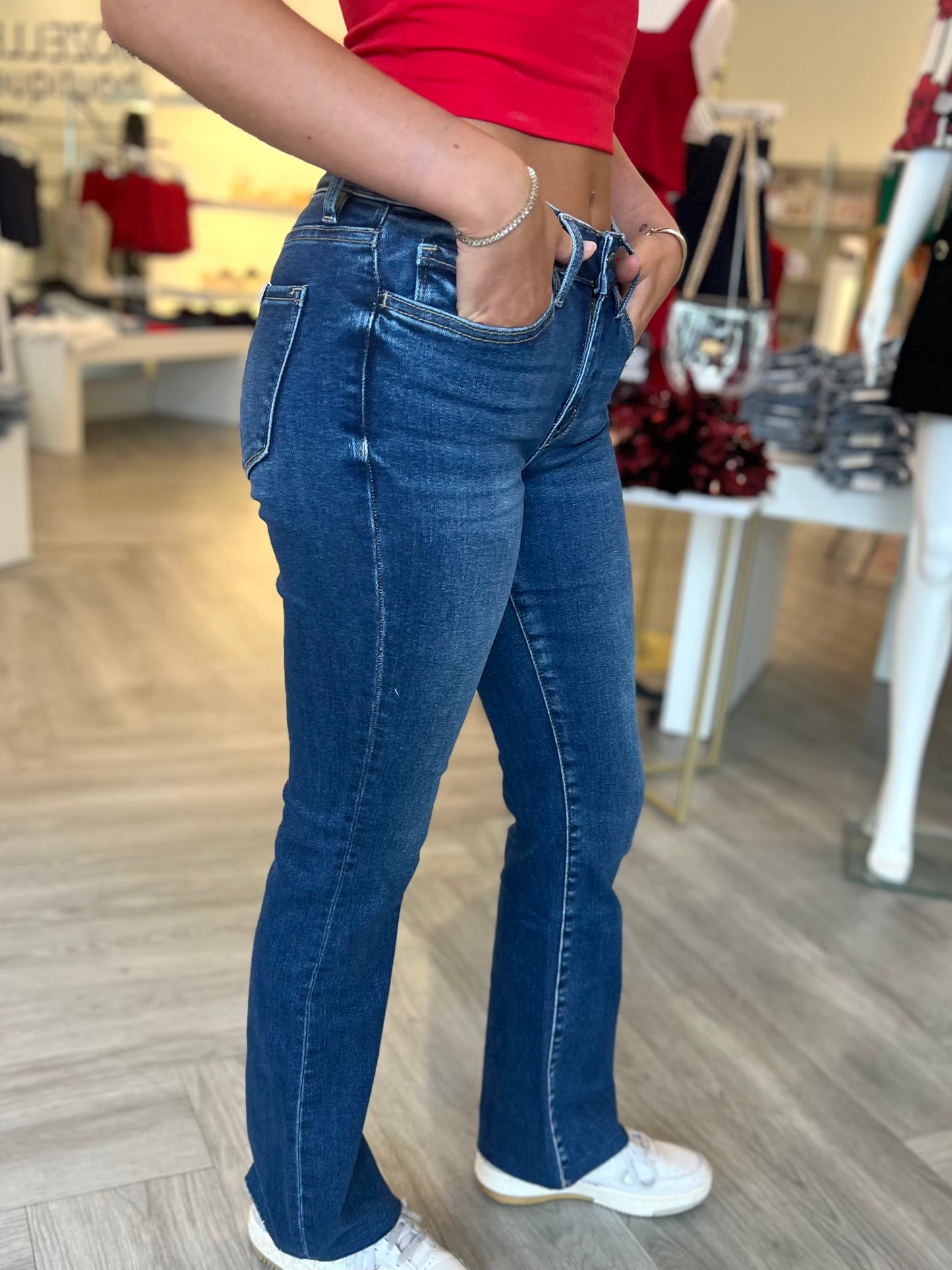 Mid Rise Slim Boot Cut Jean