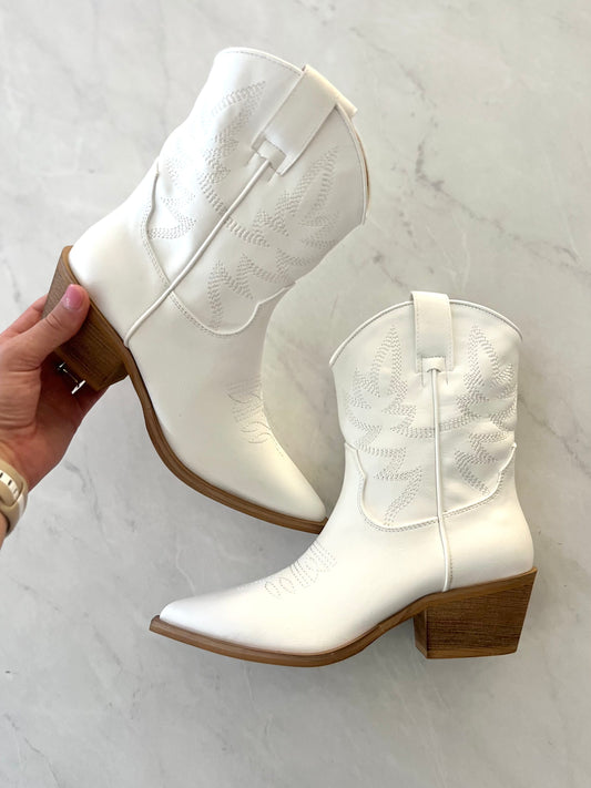 White Western Luxe Heeled Bootie