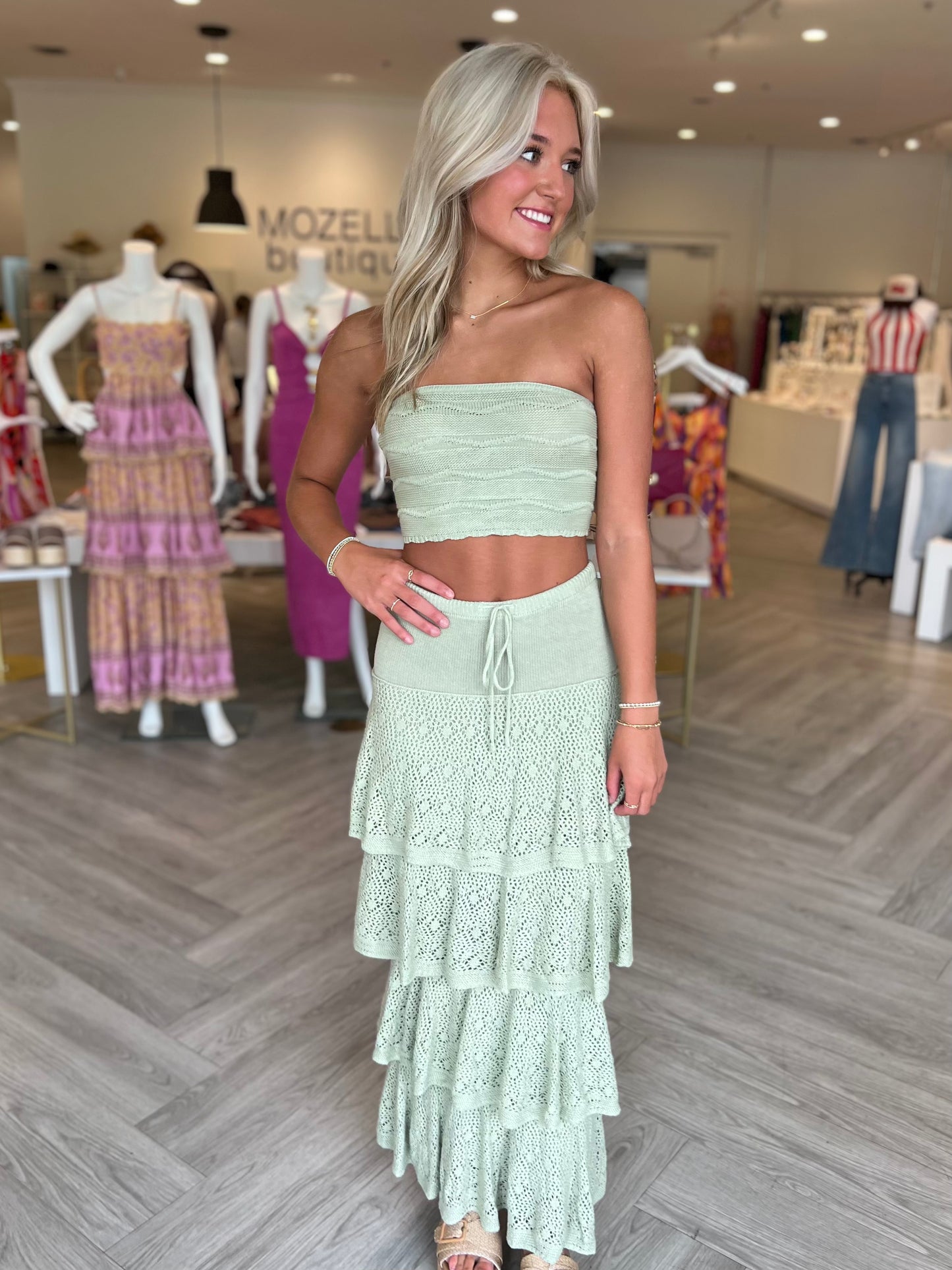 Sage Crochet Ruffle Maxi