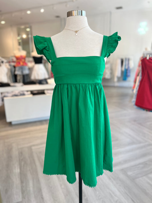 Kelly Green Ruffle Sleeve Mini Dress