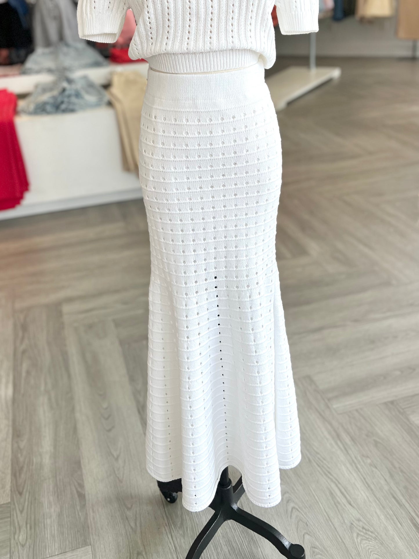Pointelle White Knit Skirt