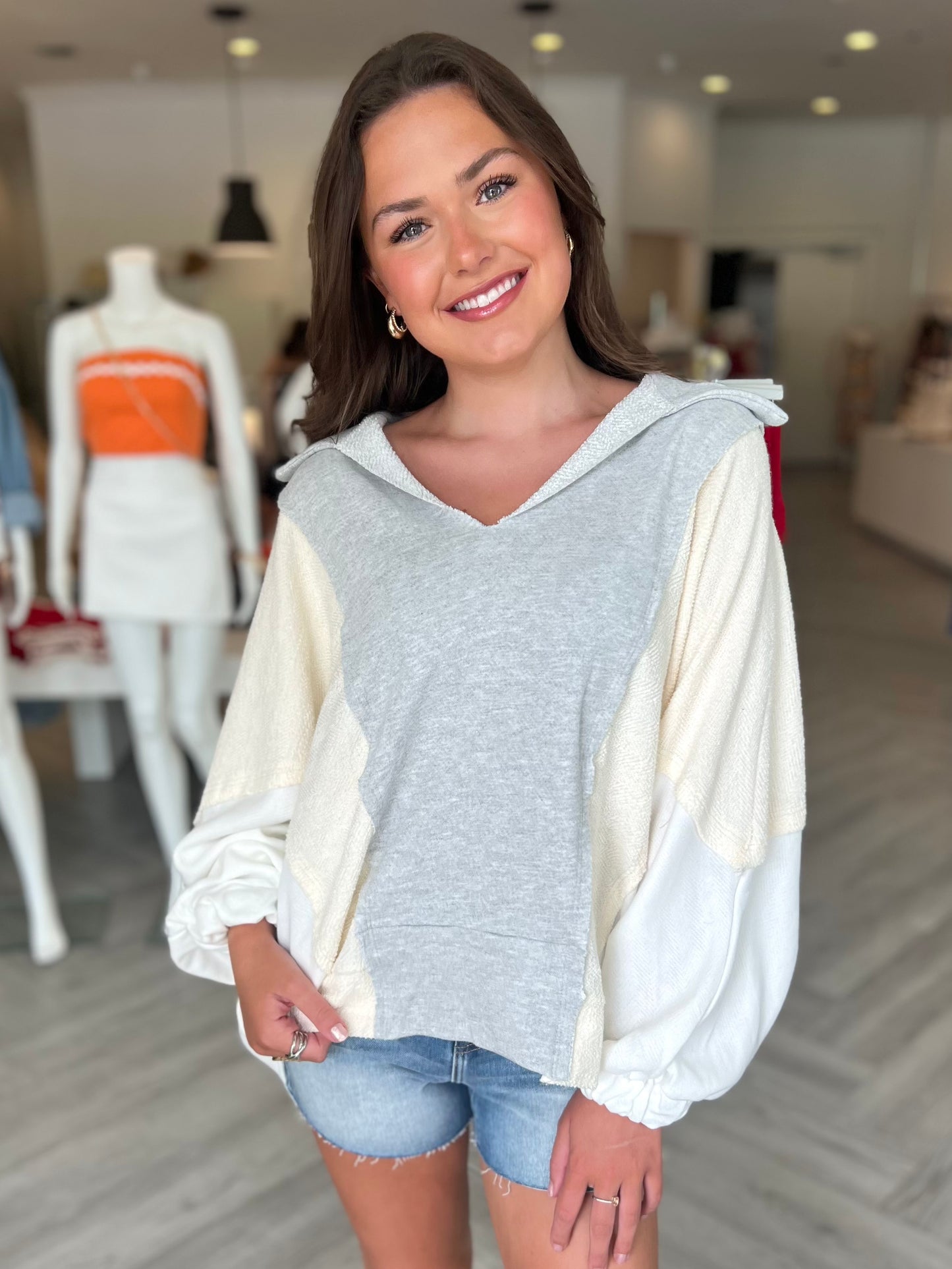 Grey/Cream/White Colorblocck Top