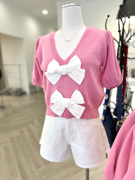 Pink Front Bows Sweater Top