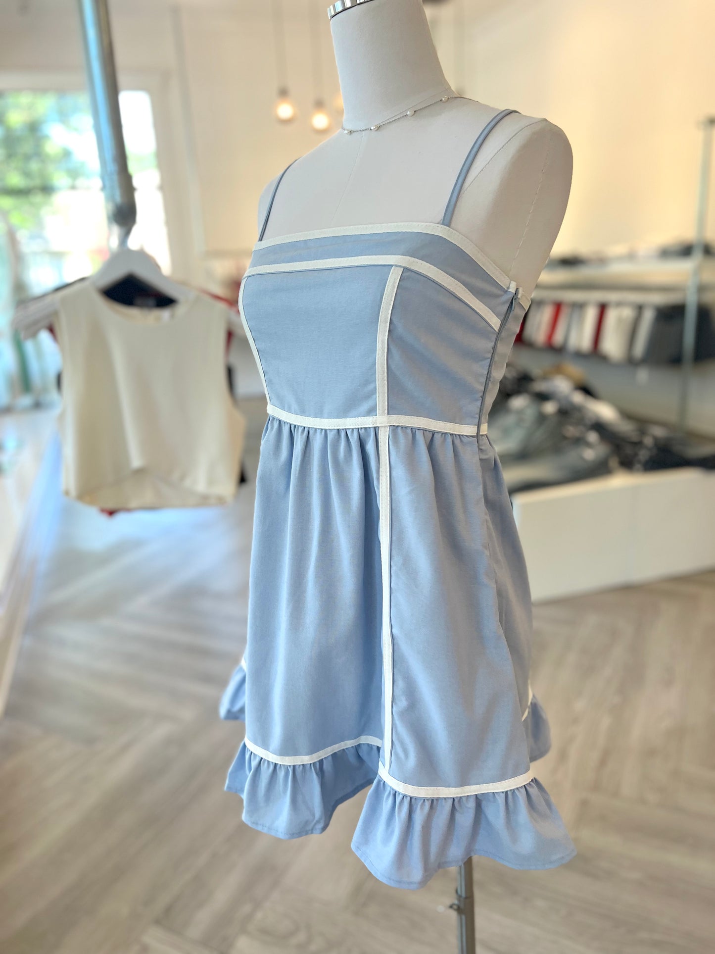 Sky Blue Ruffle Mini Dress