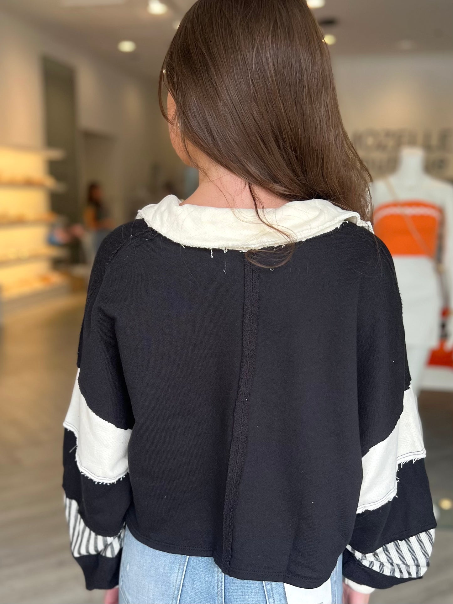 Black/Cream French Terry Top