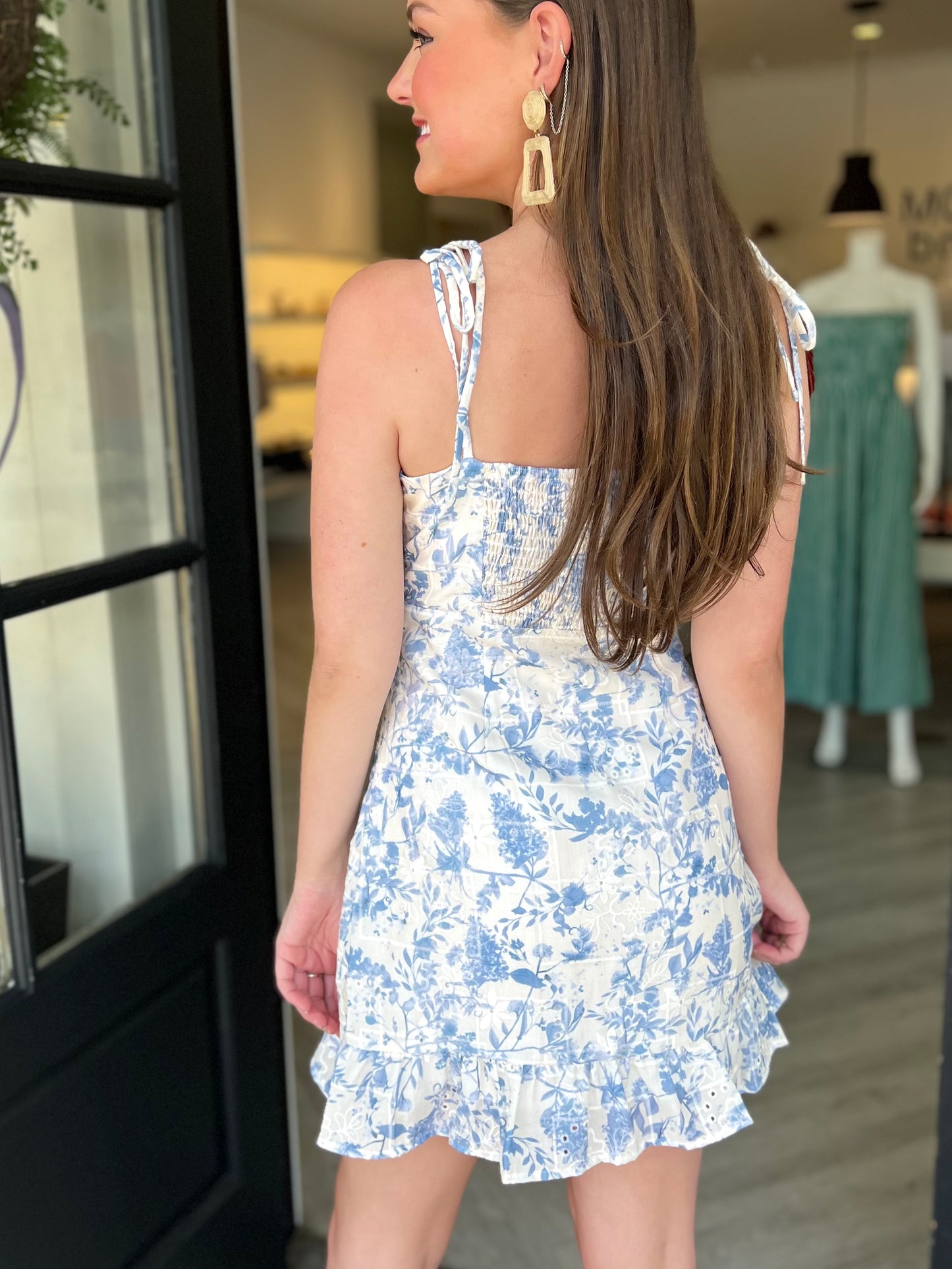 Blue Ruffle Mini Dress