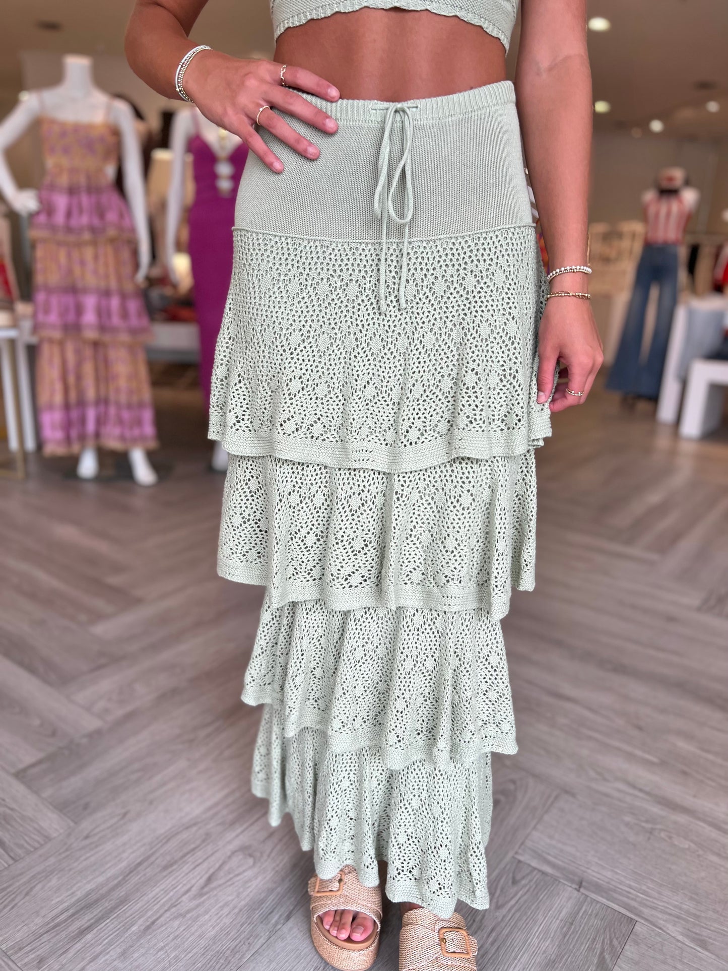 Sage Crochet Ruffle Maxi