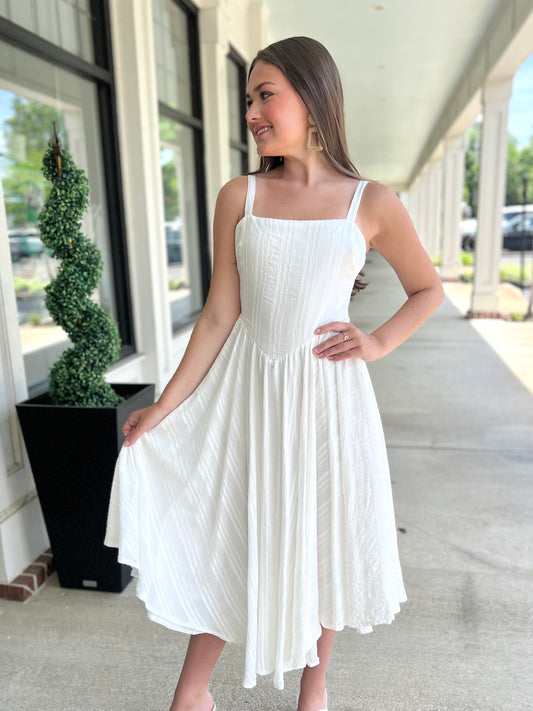 Solid White Midi Dress