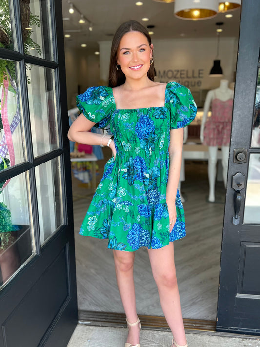 Green/Blue Cotton Floral Dress