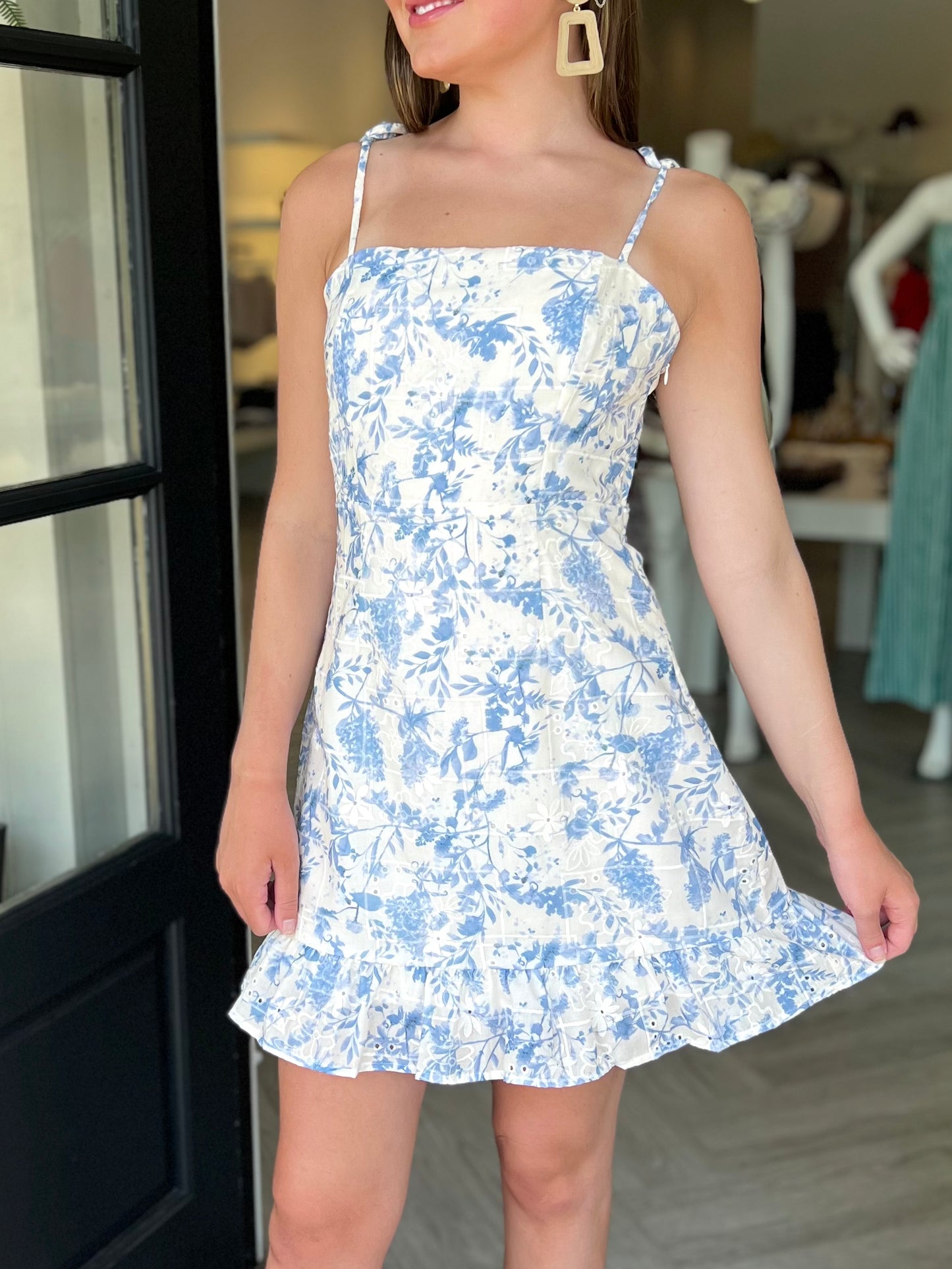 Blue Ruffle Mini Dress