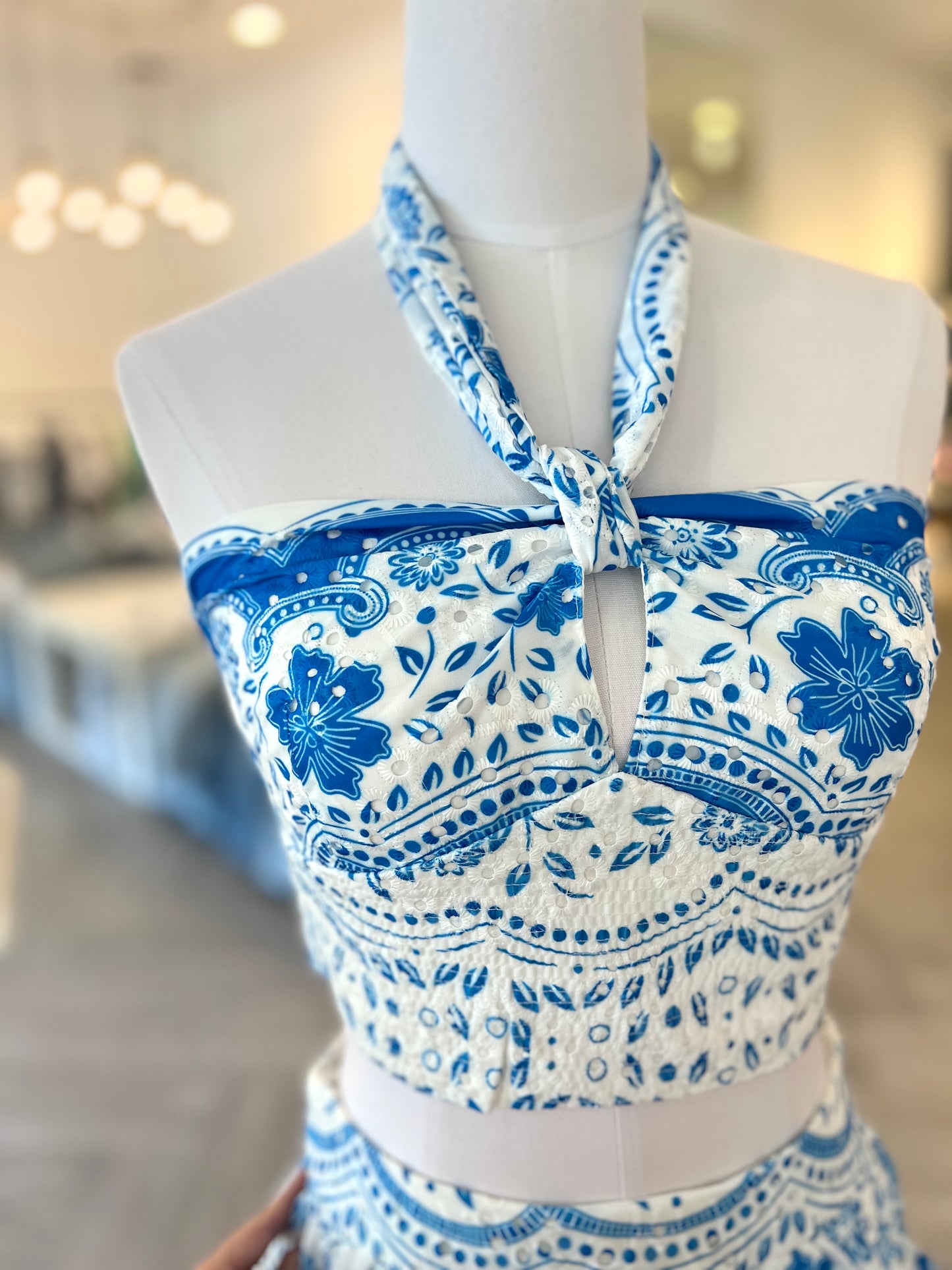 Blue Print Halter Neck Top