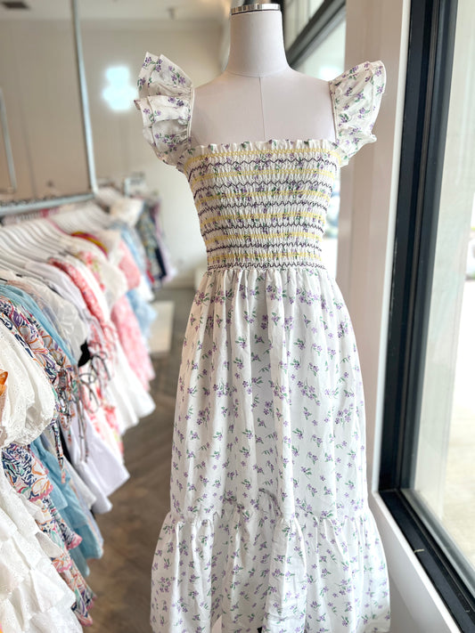 White Purple Sleeveless Dress
