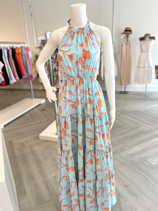 Blue/Tangerine Tiered Maxi Dress