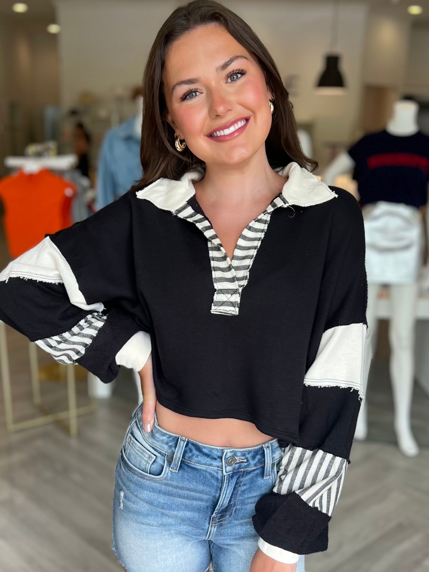 Black/Cream French Terry Top