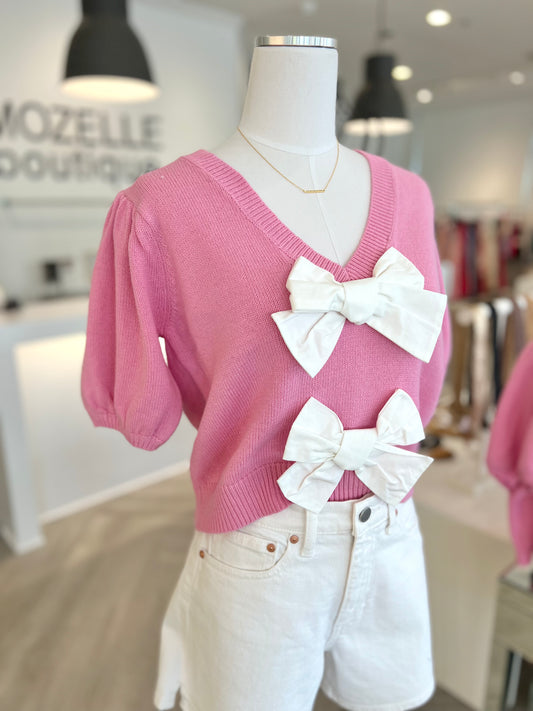 Pink Front Bows Sweater Top