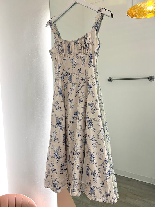 Blue Floral Slim Slit Dress