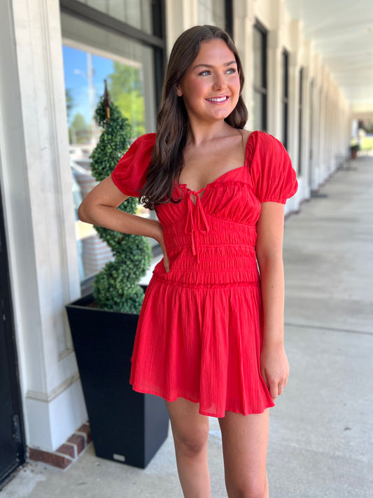 Red Tie Back Mini Dress